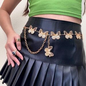 Butterfly Rhinestone Gold Metal Waist Chain Adjustable Size Belt